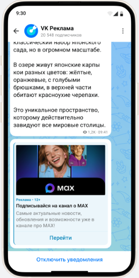 Пример таргетированной рекламы в Max