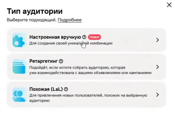 Выбор типа аудитории на Авито