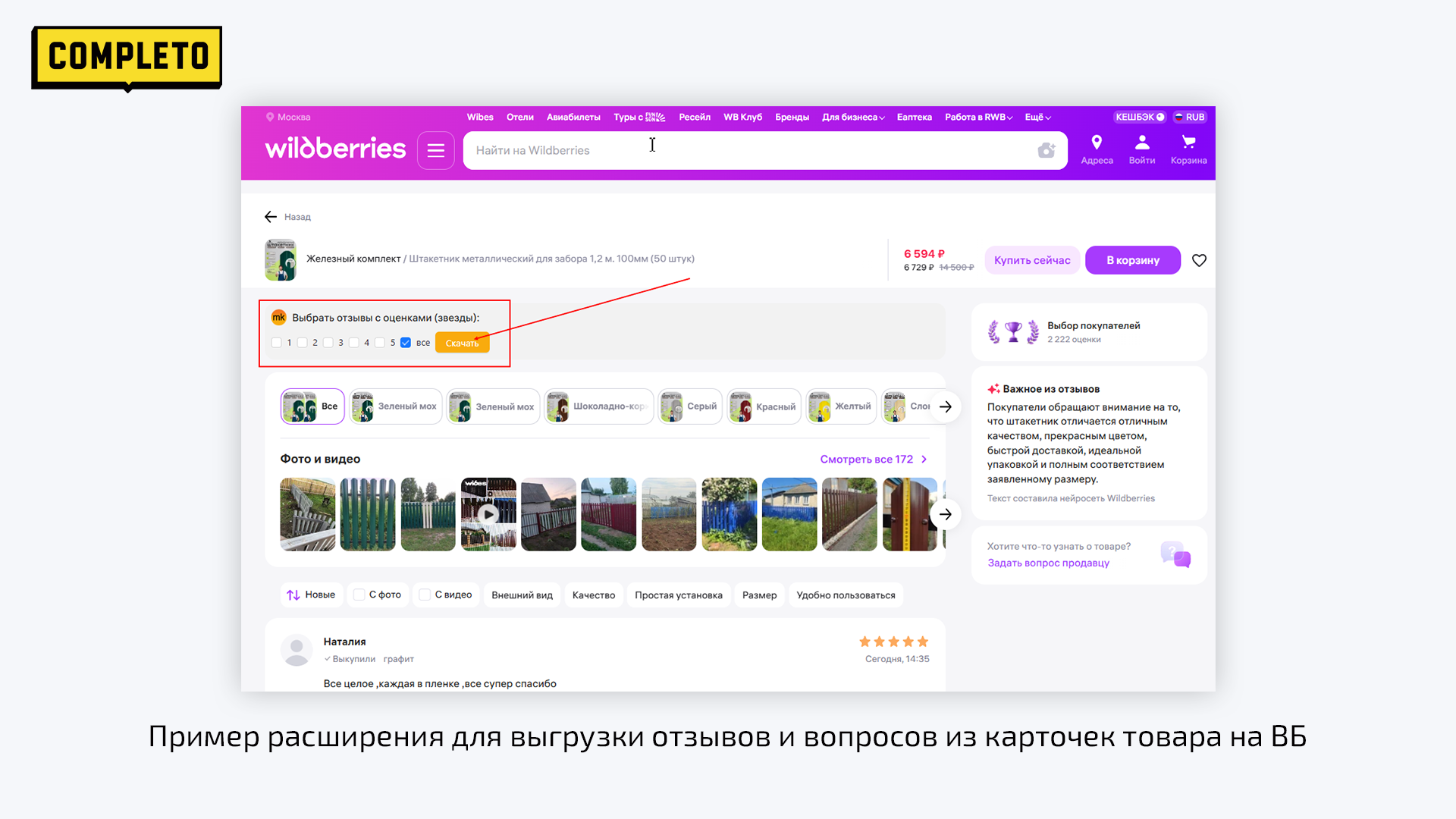 Пример расширения для выгрузки отзывов и вопров из карточек товара на ВБ